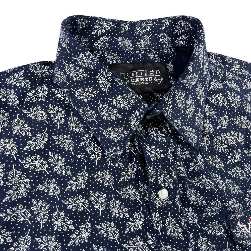 Vintage Rodeo Carte Western Pearl Snap Shirt Men's Large Blue White Floral